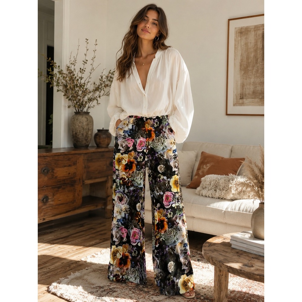 Adam Lippes Black Floral Pants Designer Flare Leg Luxury Chic Women's Size 4